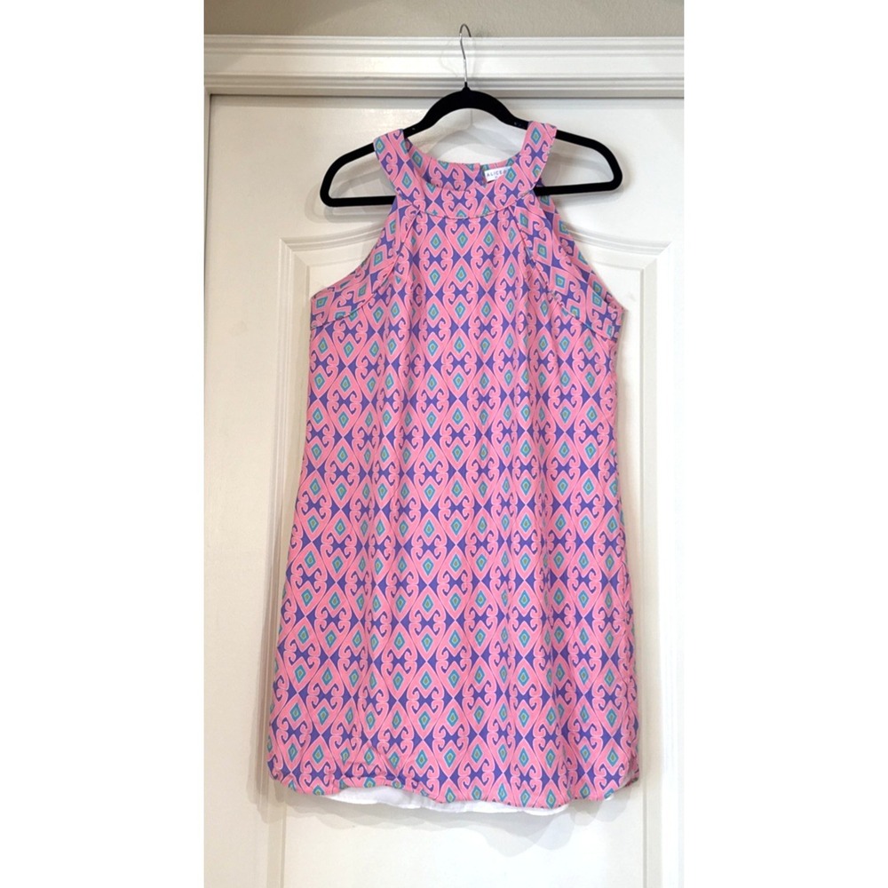 Alice & Trixie Pink Purple Geometric Silk Sleeveless Lined Halter Dress Sz S